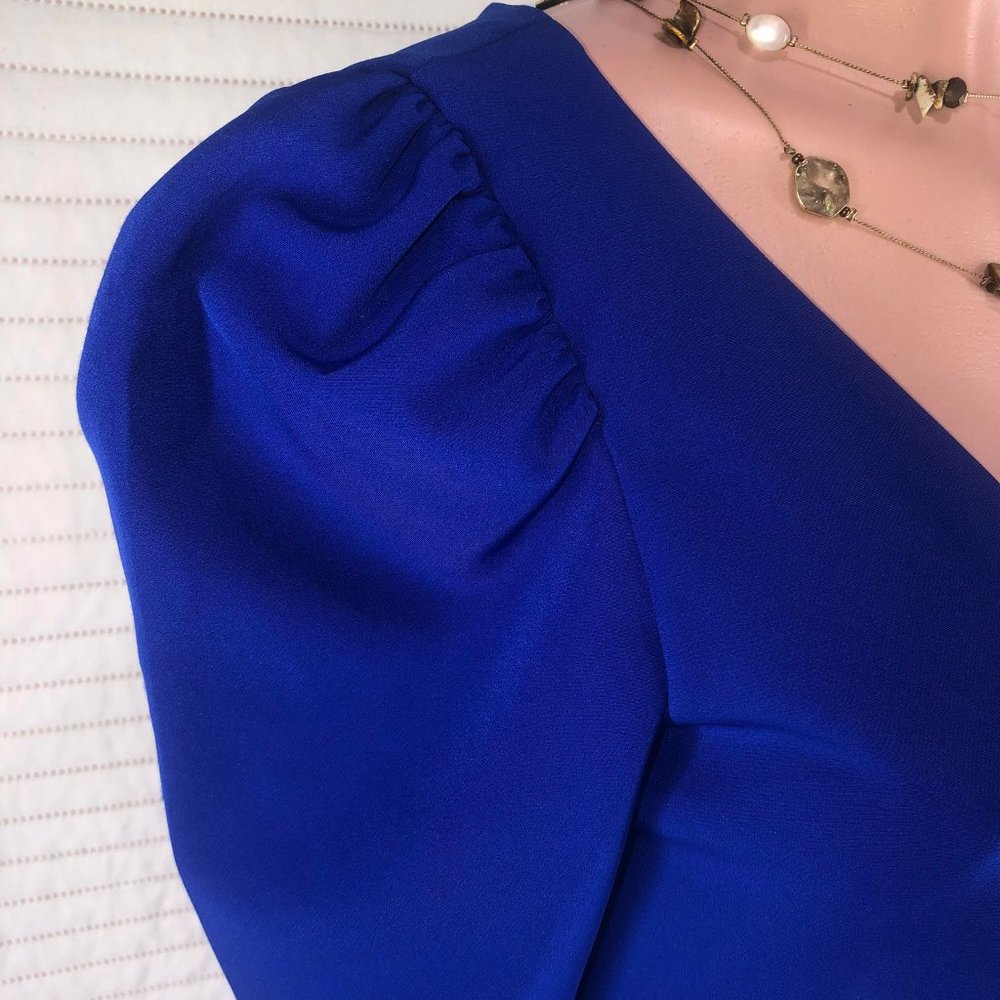 👗Adriana Papell  Womens Blues zippered pouf V Neck Maxi Formal Sheath dress 🌷 - Picture 8 of 16